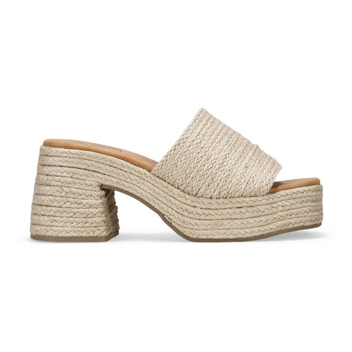 Sandalias de esparto beige con plataforma y tacón
