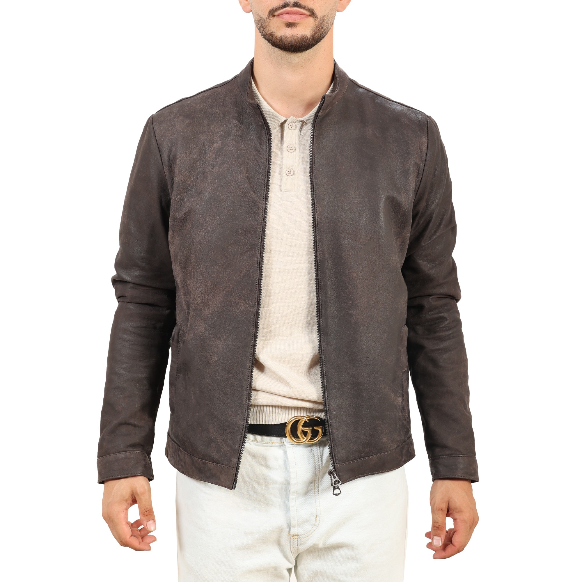 Giubbino in pelle di vitello rifinizione dakota testa di Moro-Slim Fit