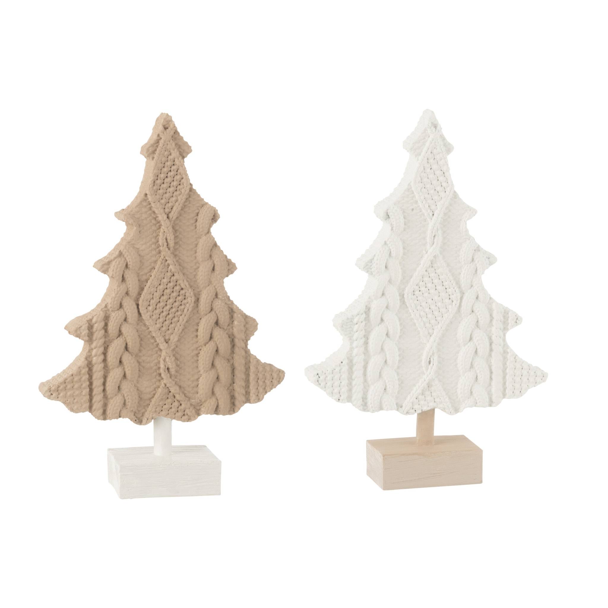 J-Line décoration Sapin Tricot - polyrésine - blanc/beige - 2 pcs