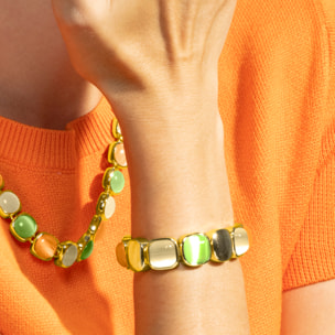 Pulsera con Ojo de Gato Multicolor acabado oro 18k
