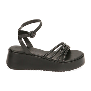 Sandalias negras, tacón cuña 5,5 cm
