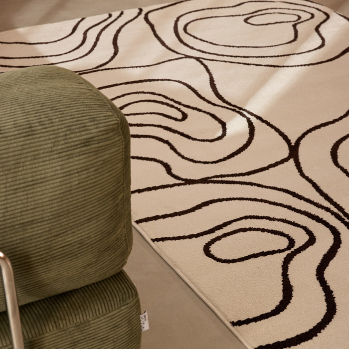 SANTAL - Tapis de salon crème à motif floral