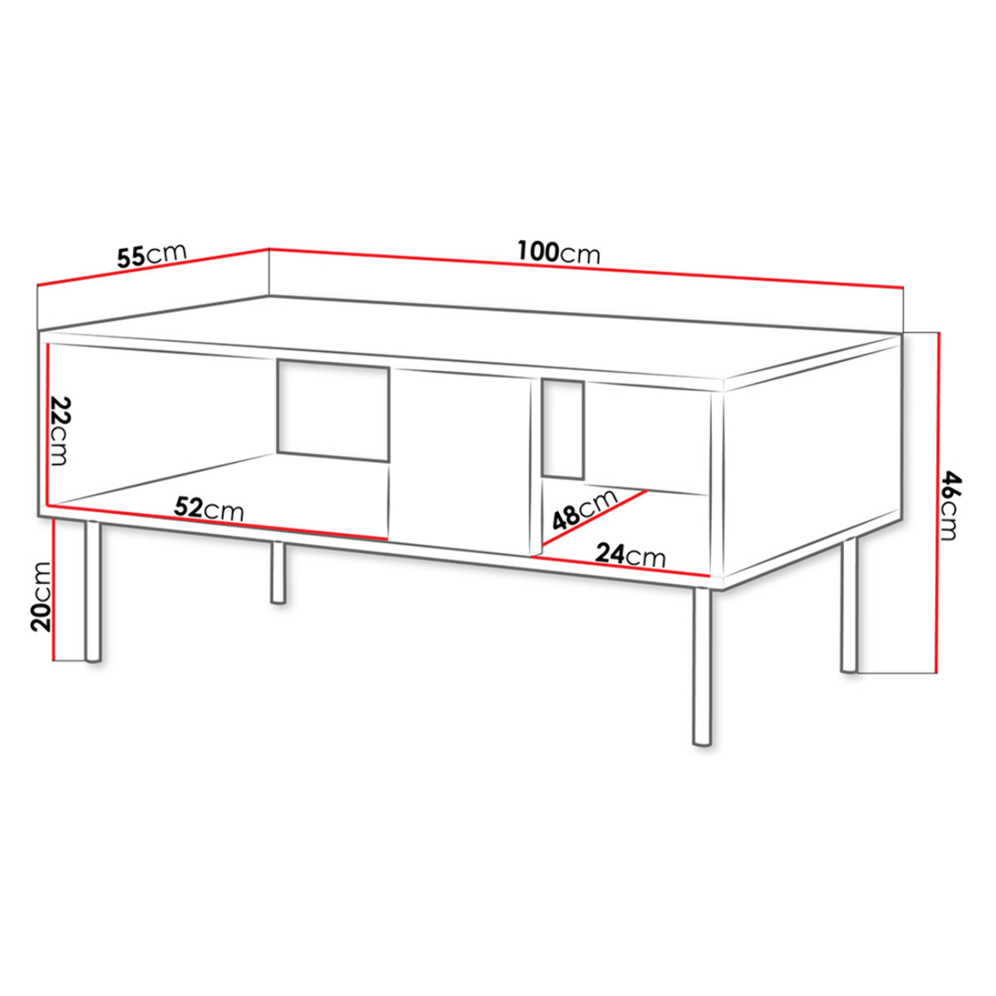 Franco - table basse - effet bois - 1 niche - 100 cm - Bois