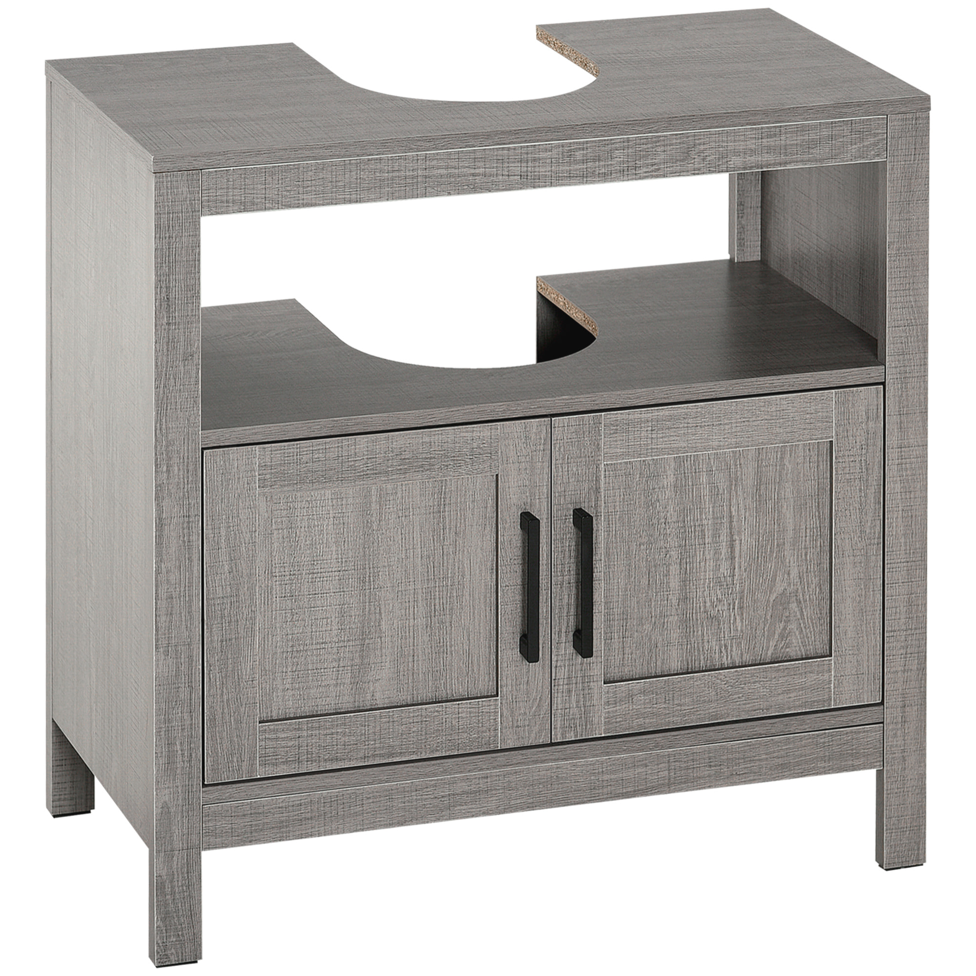 Mueble para Debajo del Lavabo Armario de Suelo para Baño de Madera con 2 Puertas y Estante Abierto Estilo Moderno 60x30x60 cm Gris