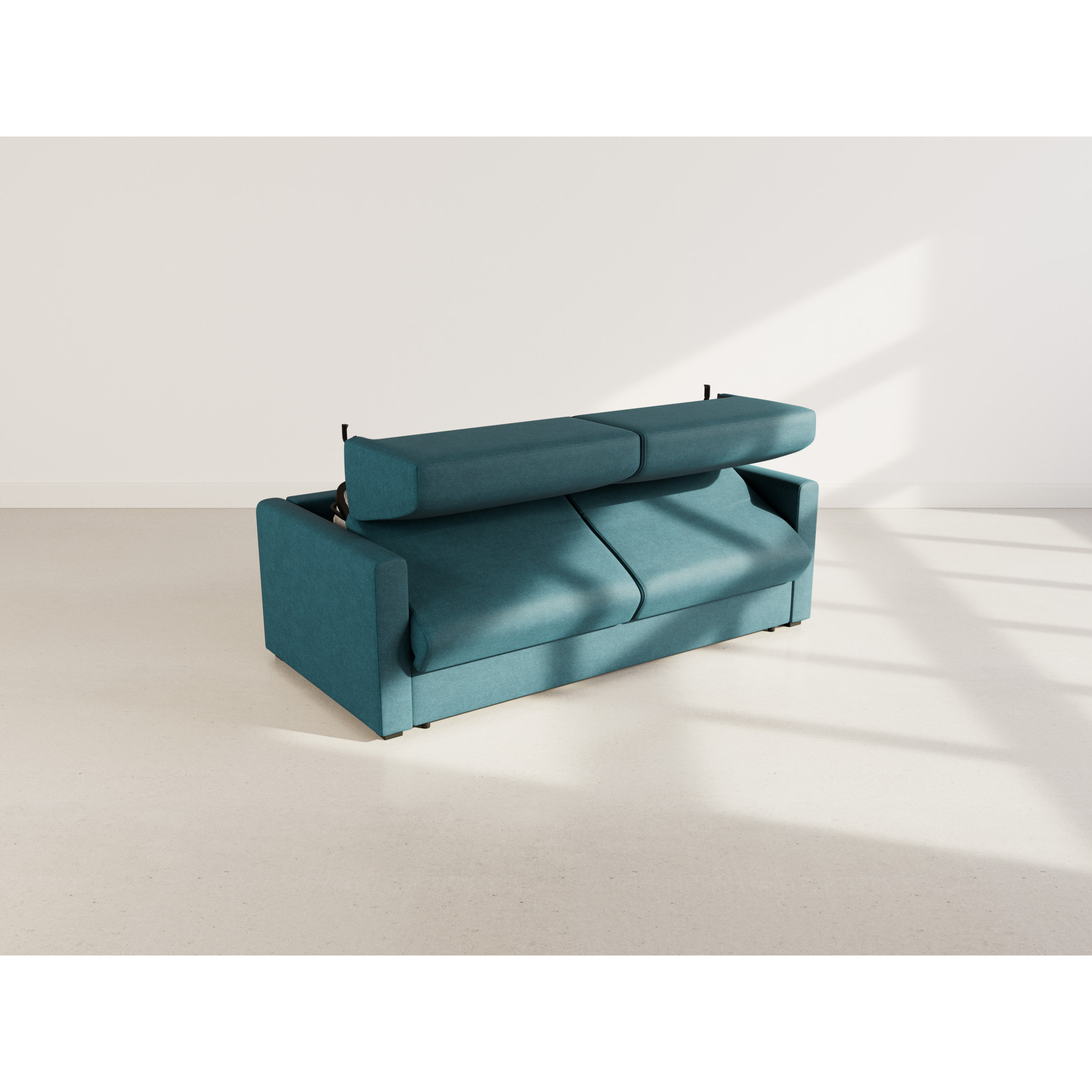 Julia - canapé lit 3 places convertible express couchage quotidien 140 cm matelas 18 cm en tissu - Bleu
