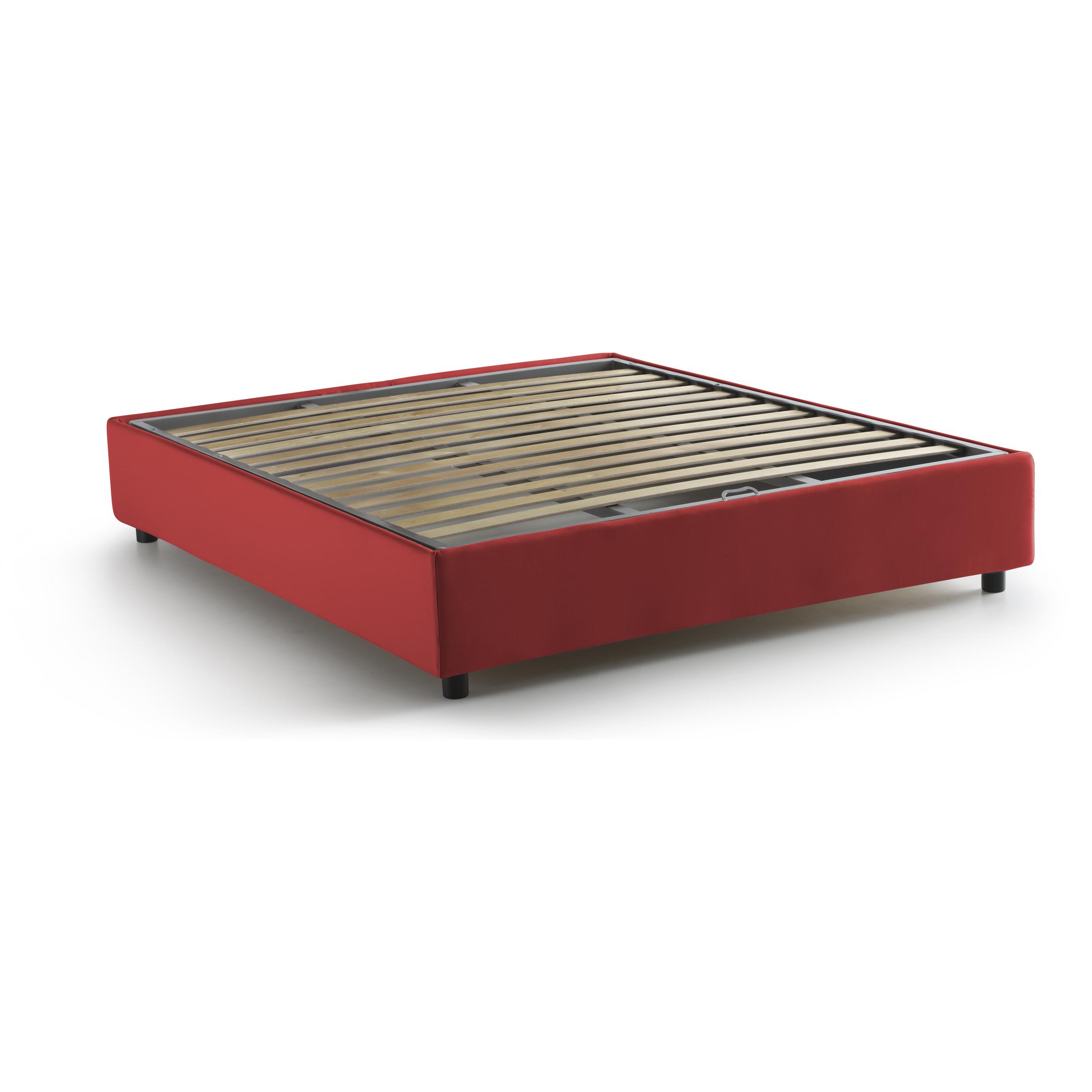 Letto matrimoniale Elisa, Letto contenitore con rivestimento in tessuto, 100% Made in Italy, Apertura frontale, adatto per materasso Cm 160x190, Rosso