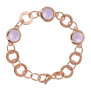 Bracciale Maglia ad Anelli con Elementi Tondi in Ametista Viola Placcato Oro Rosa 18kt