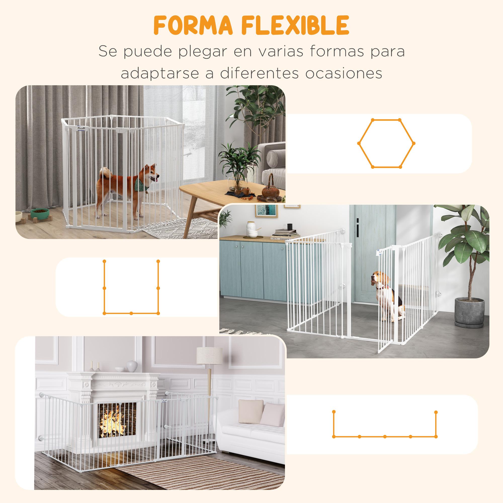 Parque para Perros de 6 Paneles Corralito para Mascotas Plegable de Acero con Doble Cerradura Función de Bloqueo Auxiliar y Forma de Bricolaje para Pasillos Escaleras 123x102x90 cm Blanco