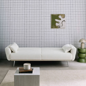 Canapé convertible design en velours côtelé blanc - Oskar - 3 places scandinave droit avec pieds métal chromé