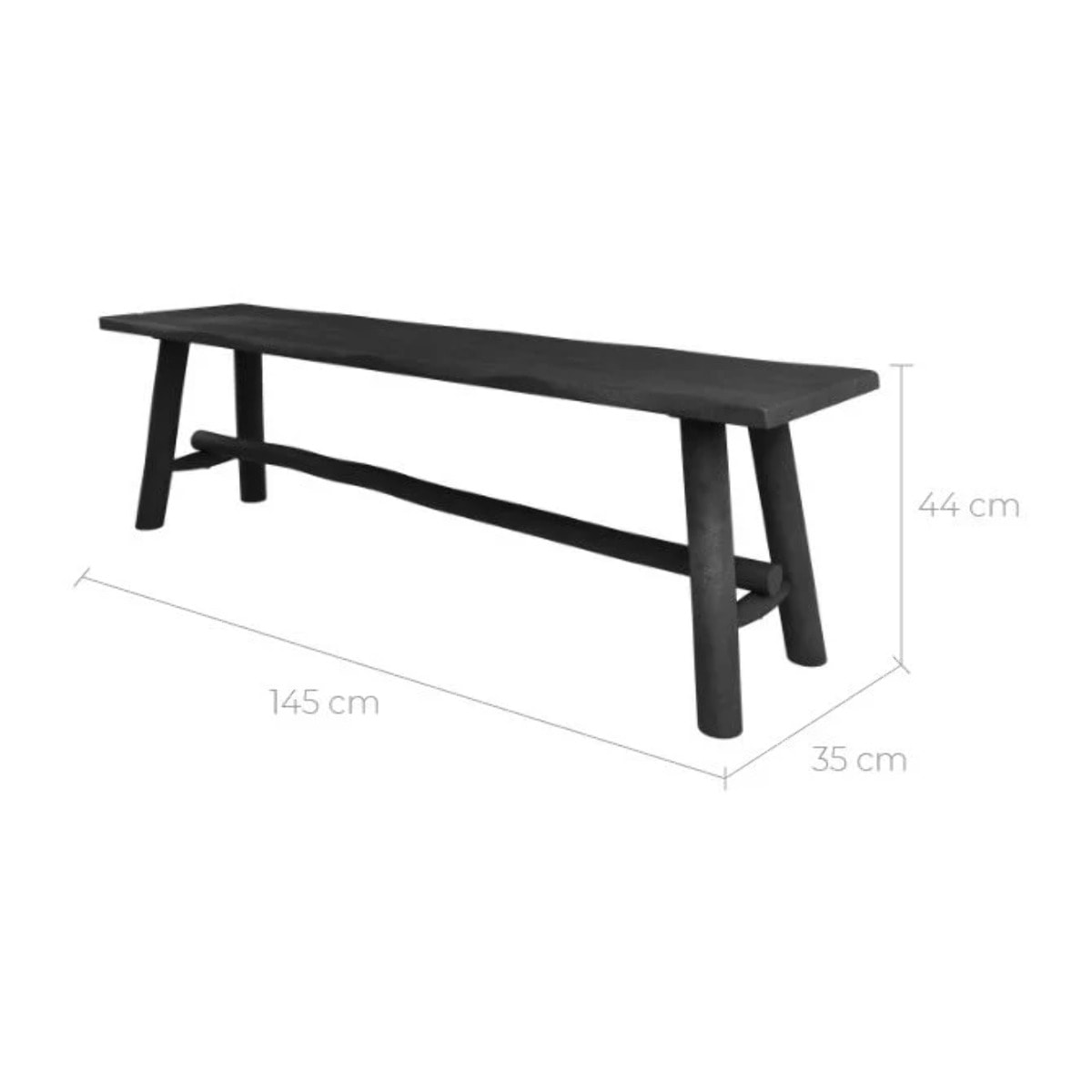 Banc noir en bois de manguier 145 cm - Toxis