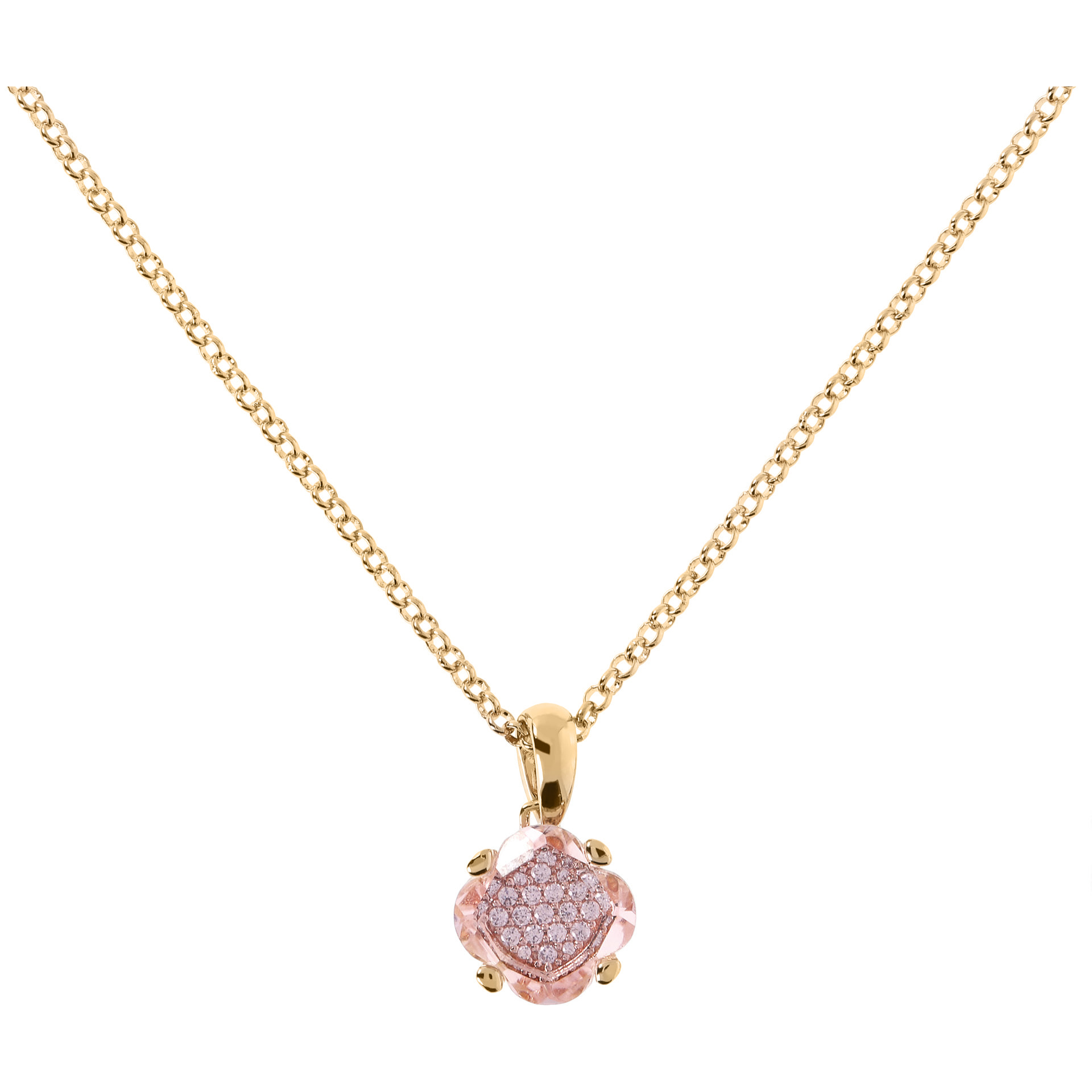 Collana Catena Rolo Golden con Pendente in Pavé di Cubic Zirconia Rosa