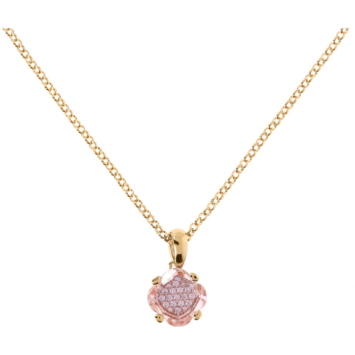 Collana Catena Rolo Golden con Pendente in Pavé di Cubic Zirconia Rosa