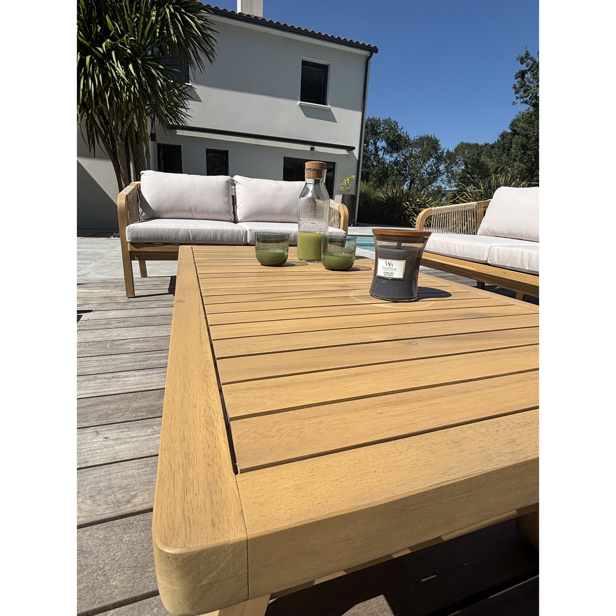 SERENA - Salon bas de jardin 7 places en bois d'acacia et corde tissée