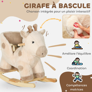 Cheval à bascule en peluche - jouet à bascule girafe - poignées, siège, ceinture réglable - beige