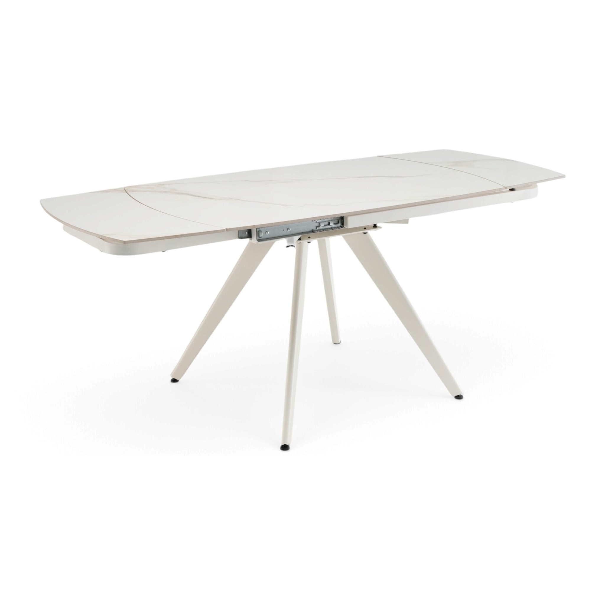 Tavolo allungabile LAVEZZI in ceramica, finitura calacatta oro lucida e gambe in metallo bianche - 120×80x78 – 180×80x75 cm