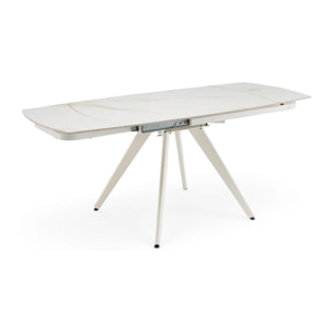 Tavolo allungabile LAVEZZI in ceramica, finitura calacatta oro lucida e gambe in metallo bianche - 120×80x78 – 180×80x75 cm