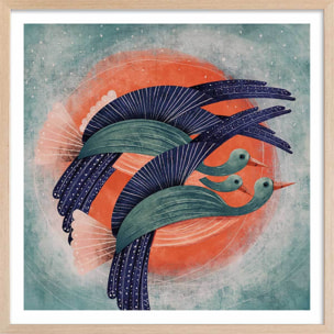 Affiche illustration oiseau lyre Affiche + cadre en bois - Chêne