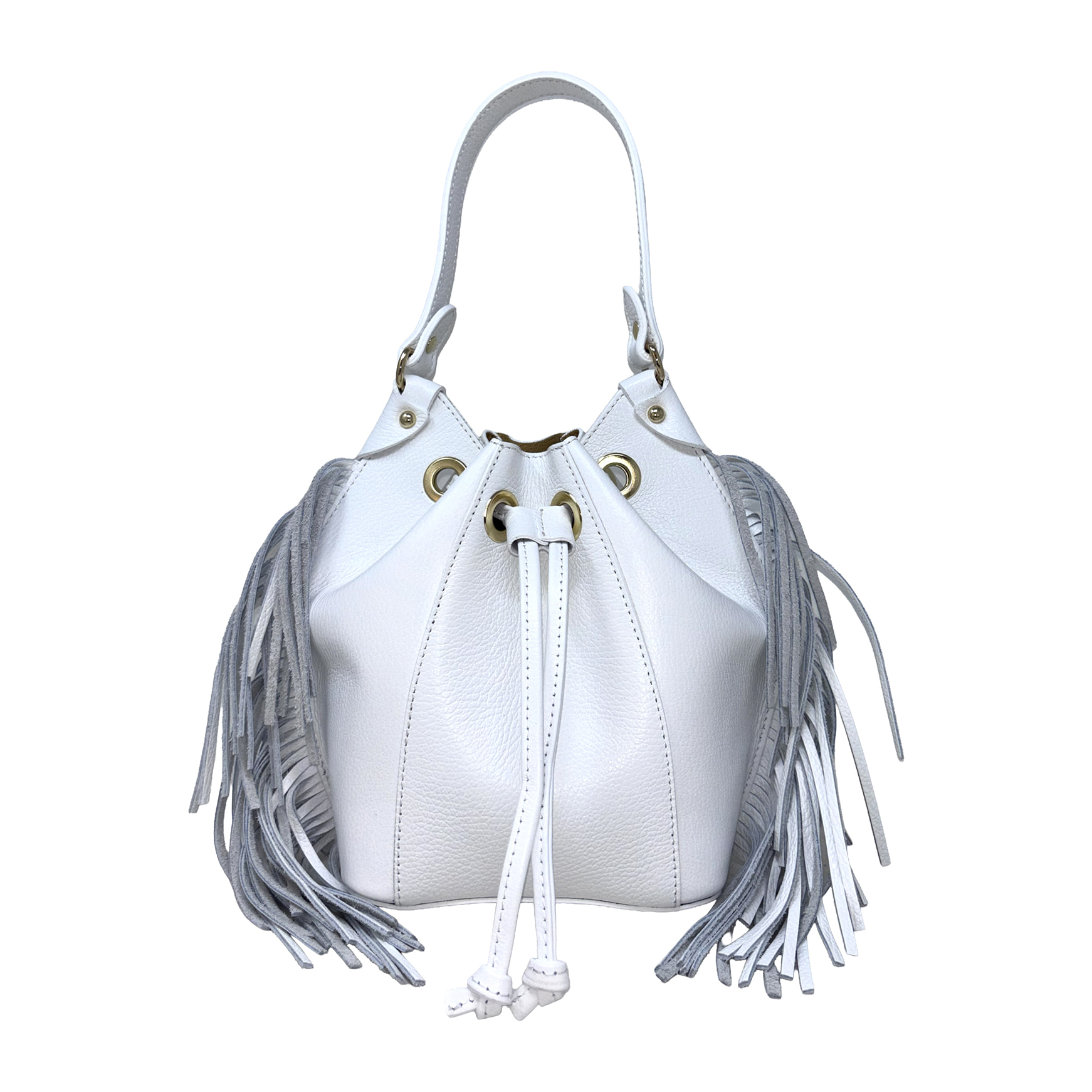 Borsa a Mano Secchiello da Donna in Pelle Dollaro con Frange