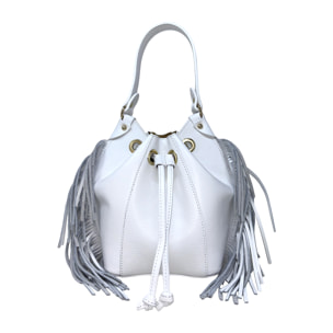 Borsa a Mano Secchiello da Donna in Pelle Dollaro con Frange