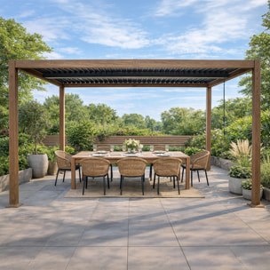 Pergola bioclimatique structure et lames orientables en aluminium effet bois 4x3m SOPRON