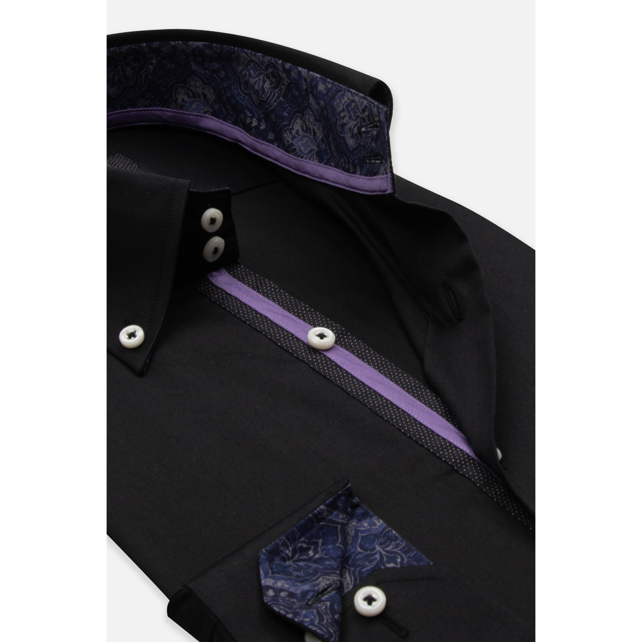 Camicia Uomo 2 Bottoni Button Down Slim Satin Unito Nero