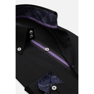Camicia Uomo 2 Bottoni Button Down Slim Satin Unito Nero