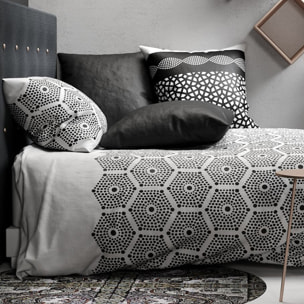 Parure housse de couette imprimé 100% coton - pavage - noir