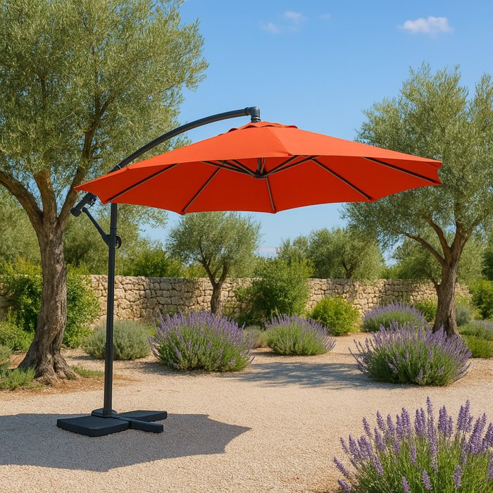 Parasol Néon LED déporté 3x3m terracotta DAVAGNA