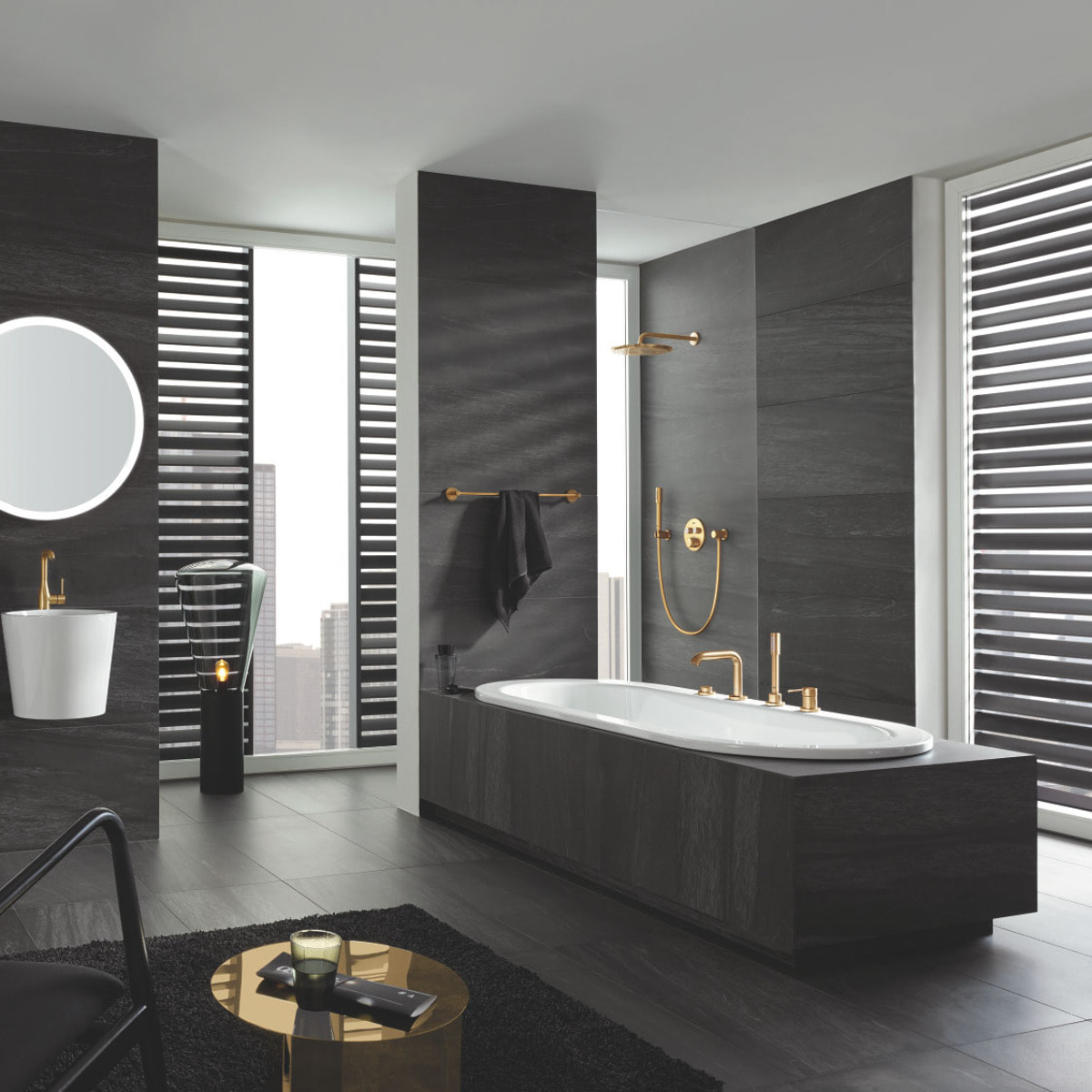 Ensemble douche de tête et bras 380 mm, 1 jet - Cool Sunrise brossé