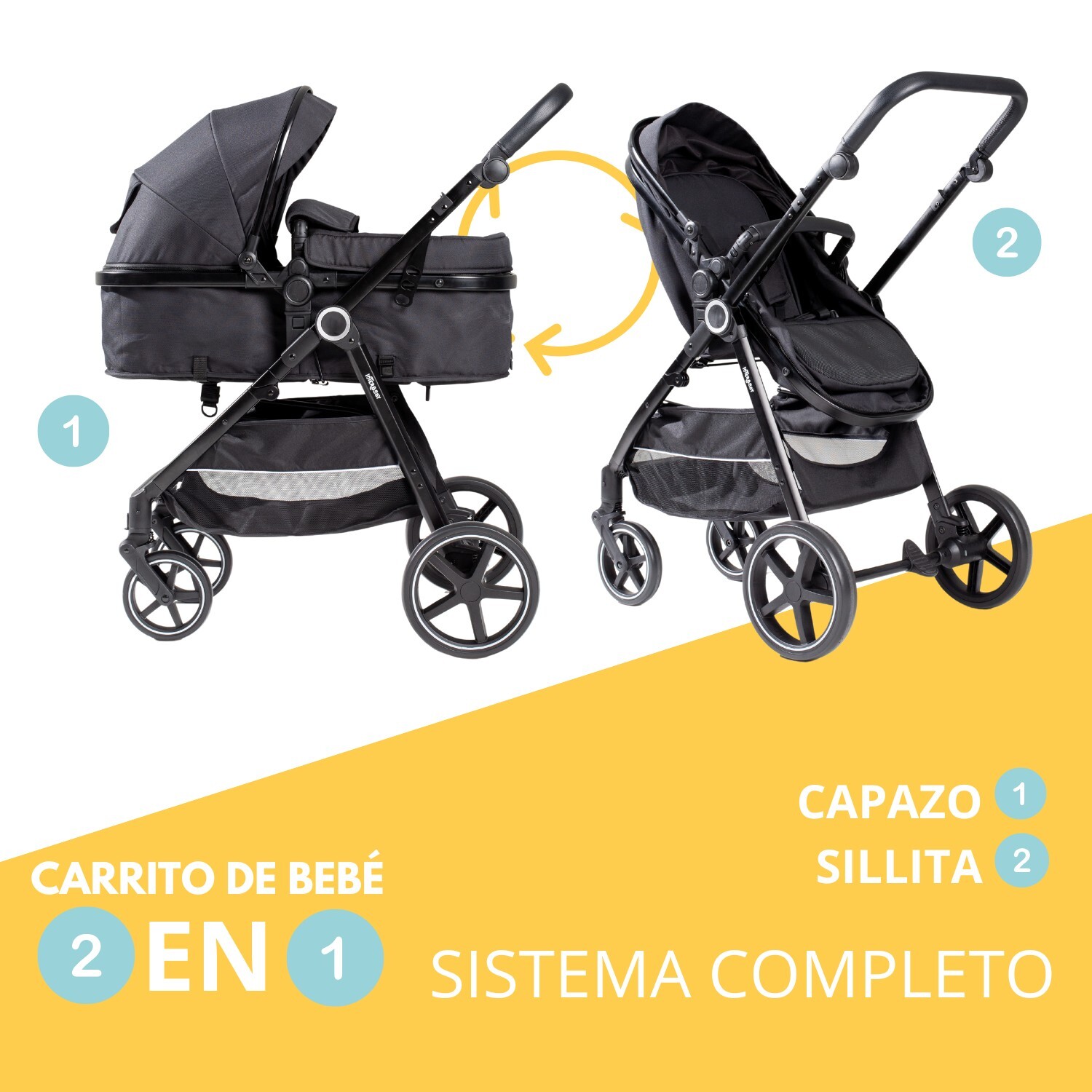 Carrito Bebé 2 en 1, Silla de Paseo | Capazo Acolchado, Modelo Versa