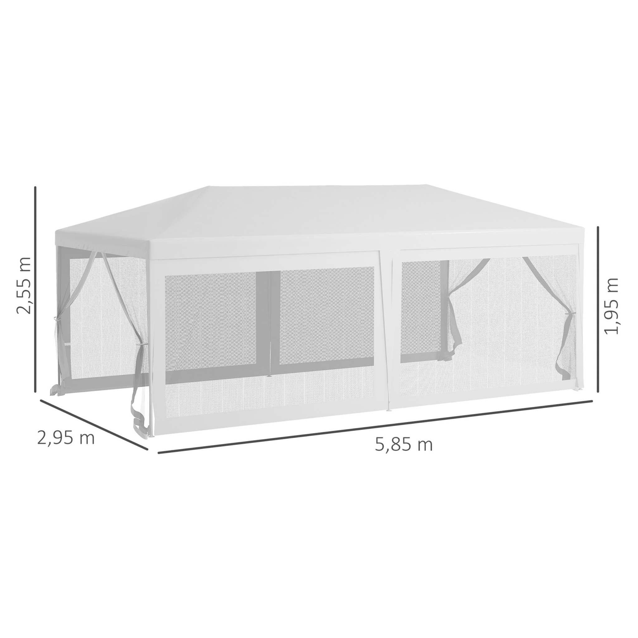 Outsunny Carpa de Jardín 6x3 m Cenador Desmontable Exterior con 6 Mosquiteras Laterales 2 Puertas con Cremallera para Terraza Patio Blanco