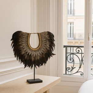 Collier en plumes et coquillages noirs PAPUA