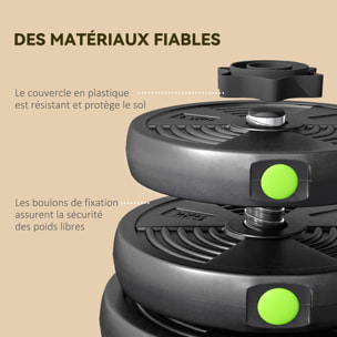 Haltères 2 en 1 réglables - haltères libres 30 Kg - barres incluses - entraînement musculaire & haltérophilie - noir vert