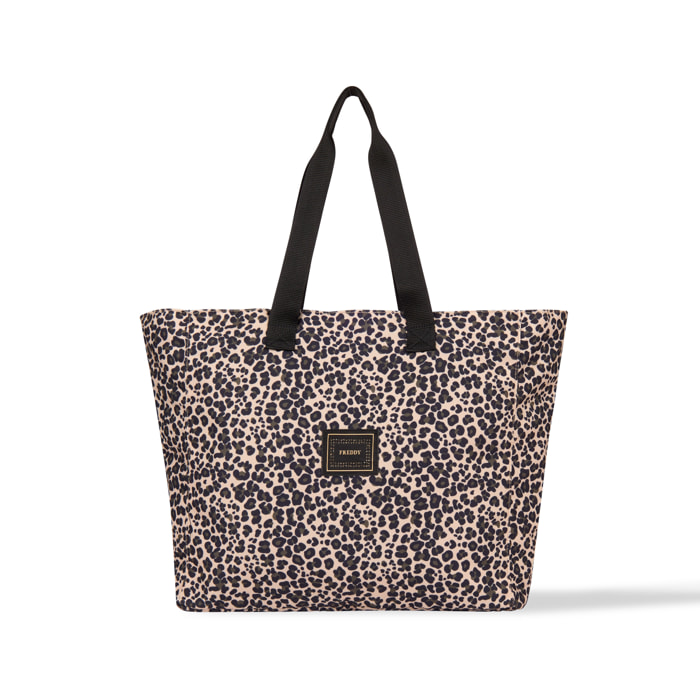 Borsa shopper in canvas animalier con zip e logo FREDDY