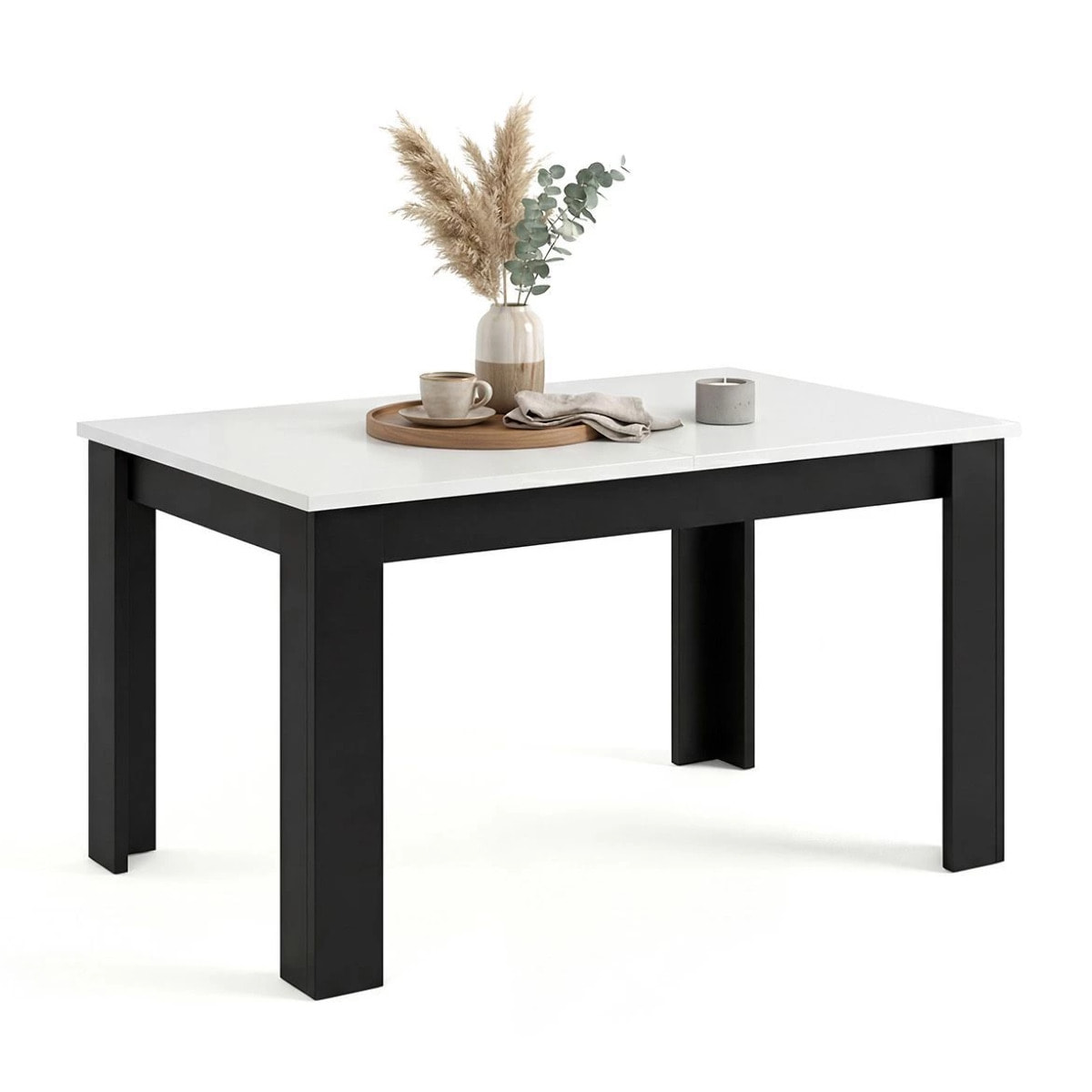 Mesa de comedor extensible en negro mate y blanco artik 140-190x90 cm Sira Negro Mate - Blanco Artik
