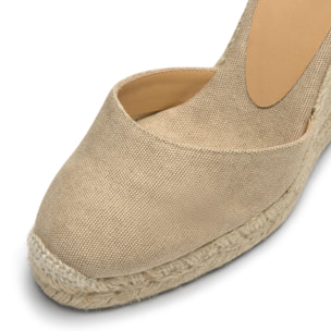Alpargatas de cuña de mujer Carina en algodón orgánico acabado lavado, cierre mediante lazada
