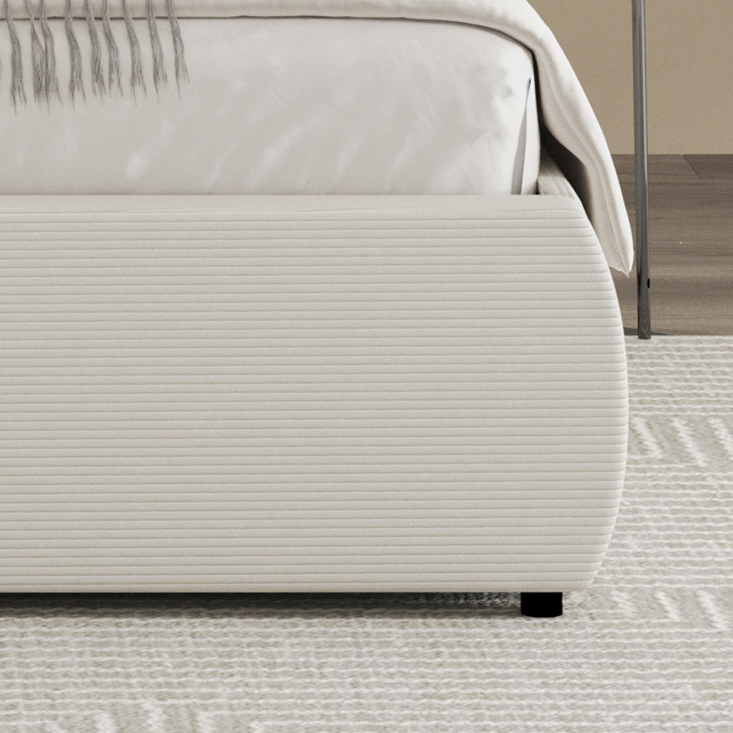 MILANO Lit coffre 160x200cm design arrondi velours côtelé beige