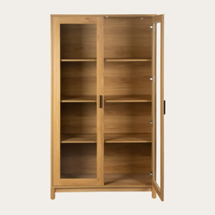 Vitrine Samira -plaque de bois naturel et panneau technique stratifié-couleur naturel 90 x 160 x 40 cm