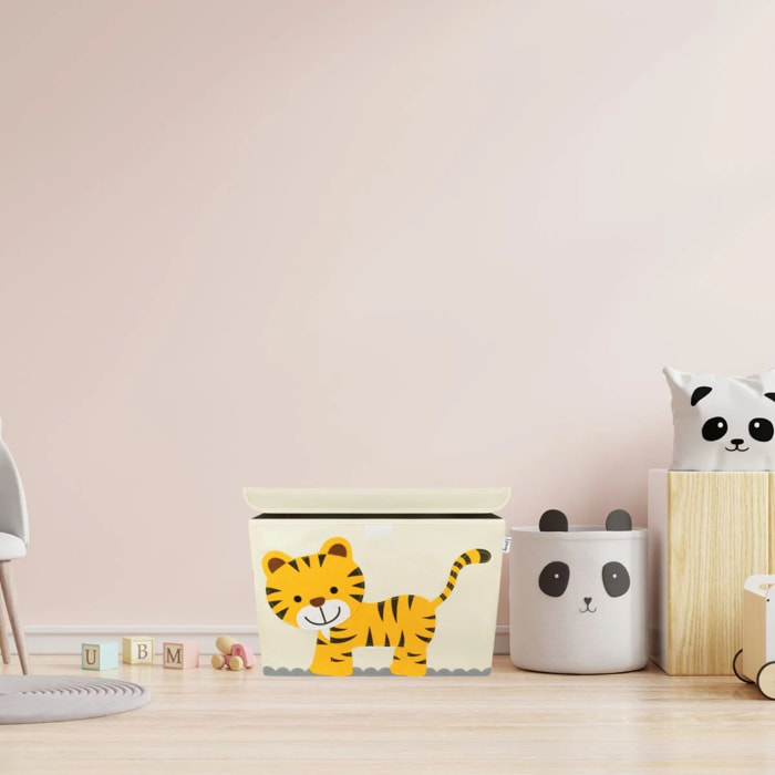 Boîte de rangement en tissu pour enfant grand modèle "Tigre" avec couvercle Lifeney