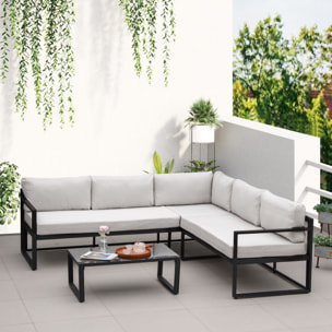 Conjunto de Muebles de Jardín 3 Piezas Mesa de Vidrio y Sofás 212x70x64 cm Negro