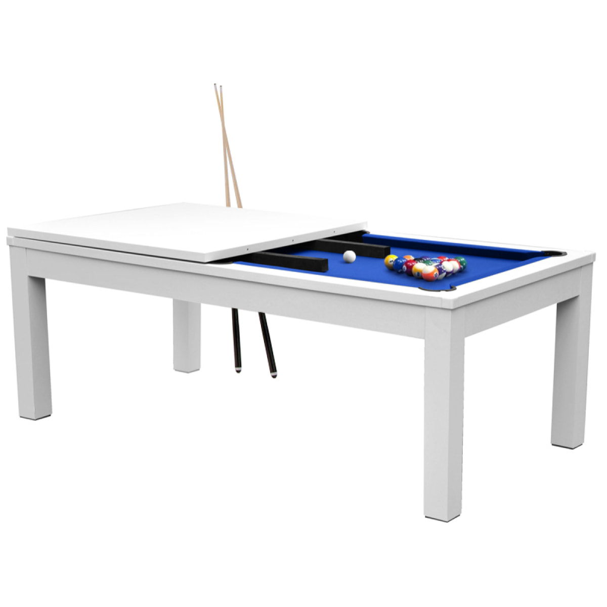 Table de Billard Eddie convertible blanche tapis bleu