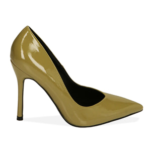 Décolleté verde militare in naplack, tacco 10,5 cm