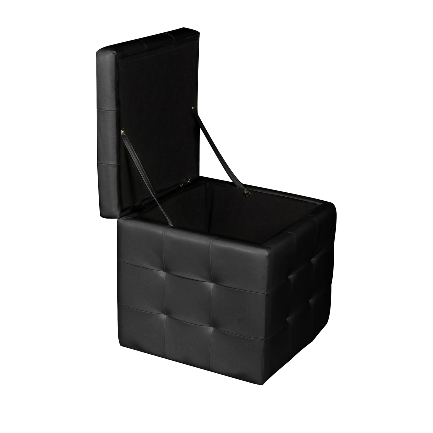 Pouf- contenitore in ecopelle, colore nero, cm 45 x 47 x 45