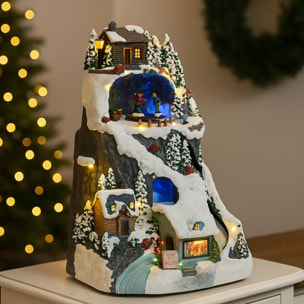 Pueblo navideño para decoración con luces led y movimiento 19,6x17,7x30,1cm