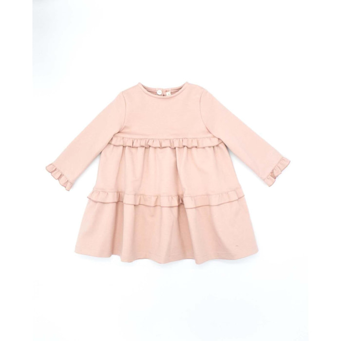 Vestido punto roma con volantito rosa