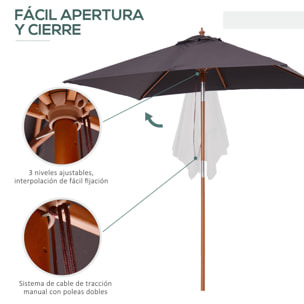 Sombrilla Terraza Exterior 200x150 cm Sombrilla de Jardín Rectangular con áÂngulo Ajustable Mástil de Madera y Manivela Parasol para Patio Terraza Gris Oscuro