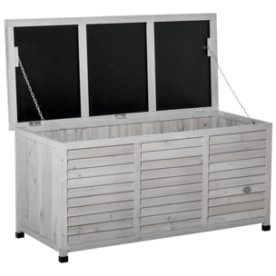 Baúl de Almacenaje Exterior 284L Arcón de Jardín de Madera Impermeable con Tapa Abrible y Diseño Persiana 127x56x60 cm Gris
