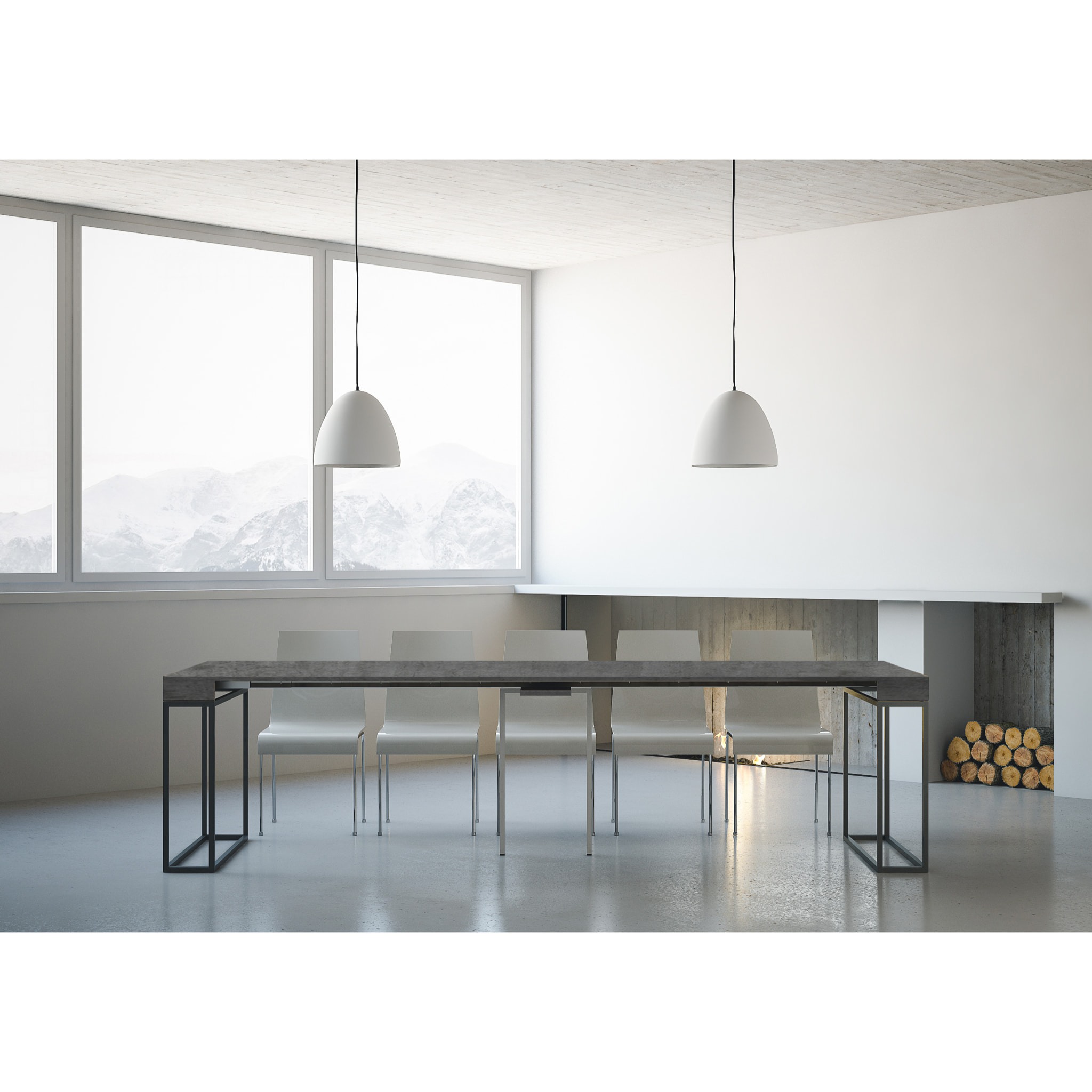 Console extensible 90x40/300 cm Epoca Gris Béton cadre Anthracite