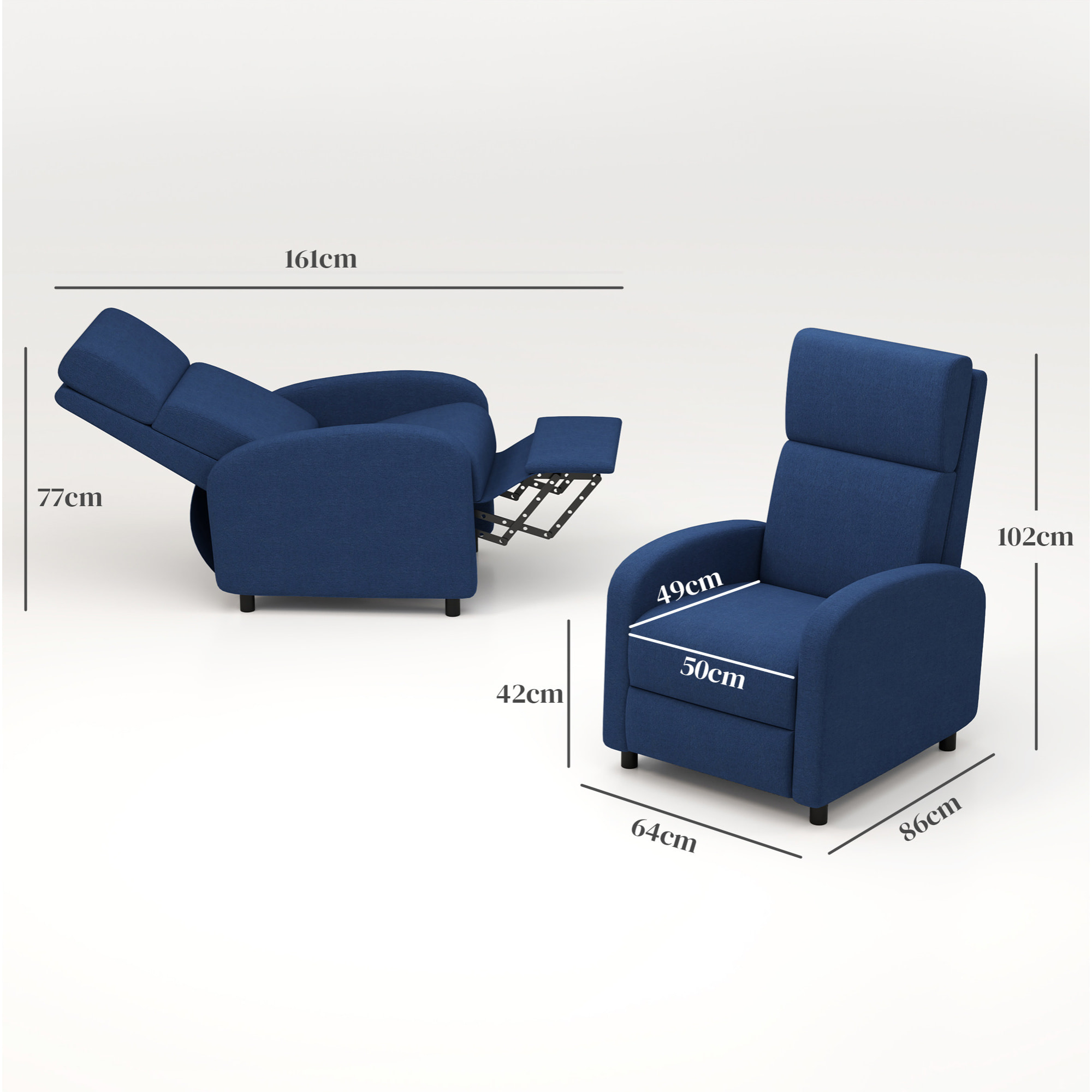 Fauteuil de relaxation inclinable réglable repose-pied tissu bleu