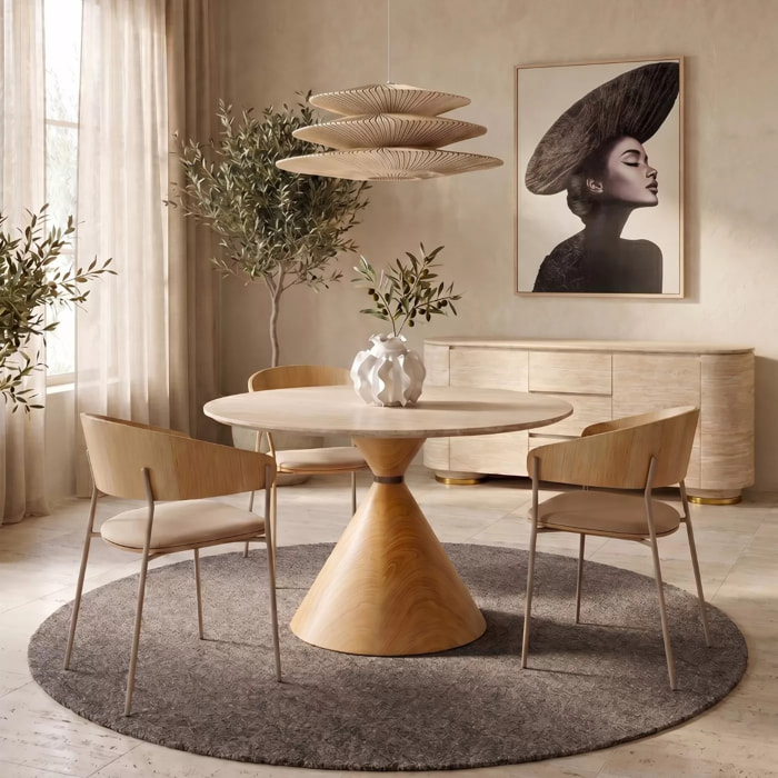 Table Cono Travertino 120cm chêne Kare Design